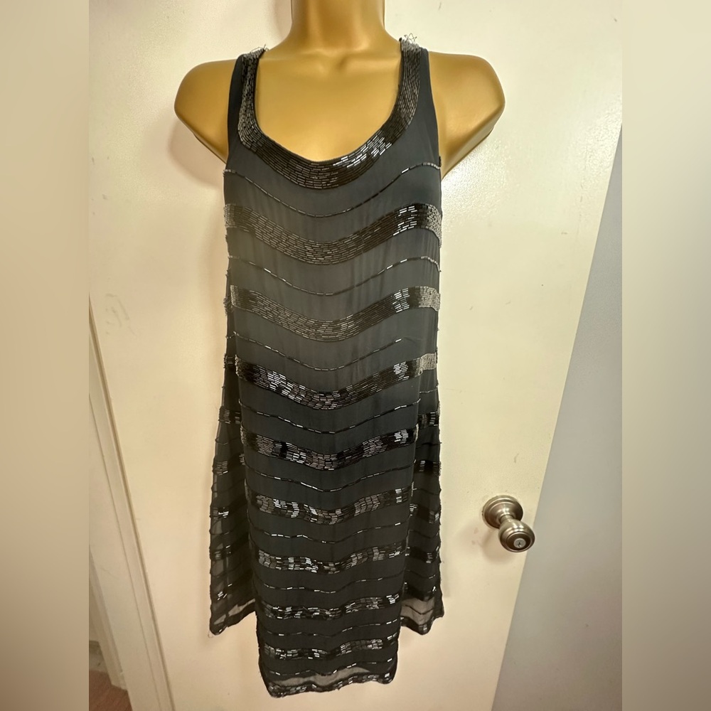 Haute Hippie Black 100%Silk Shimmer Embellished Heavily Beaded MiniDress NWOT XS